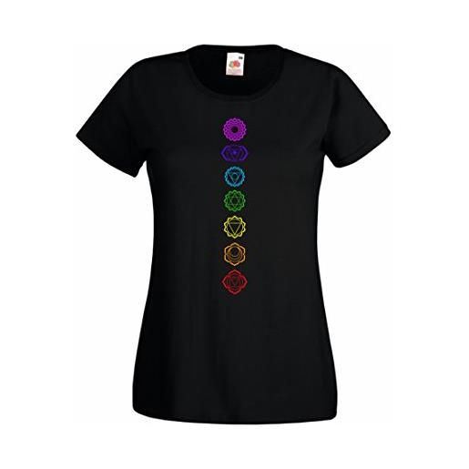 CHEIDEASTORE t-shirt maglietta 7 chakra yoga by mammalternativeg donna (nero, large)