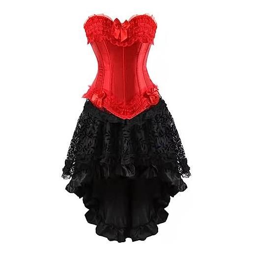 WLFFW bustino corsetto eleganti e gonna tutu corpetto donna pizzo (eu(32-34) s, nero rosa)