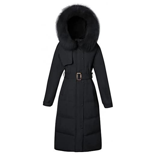 ORANDESIGNE cappotto piumino donna invernale lungo imbottito elegante giacca con pelliccia cappello giubbotto antivento caldo leggero piuma cotone outwear capispalla a nero xl