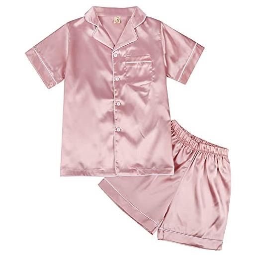 amropi set pigiama per famiglia abbigliamento coordinato set pigiama da seta notte per ragazzi donna rosa, 9-10 anni