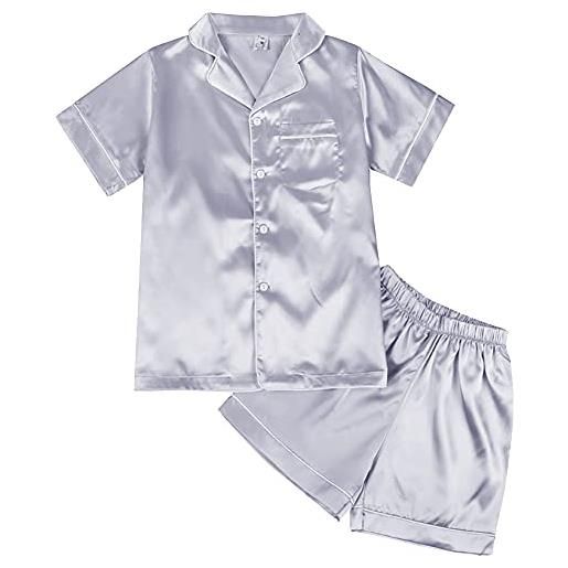 amropi set di pigiama da donna in raso di seta a maniche corte con abbottonatura set da due pezzi rosa-2,4-5 anni