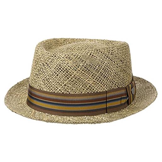 LIERYS cappello di paglia montappo pork pie donna/uomo - made in italy cappelli da spiaggia sole fedora con nastro grosgrain primavera/estate - xl (60-61 cm) natura-marrone