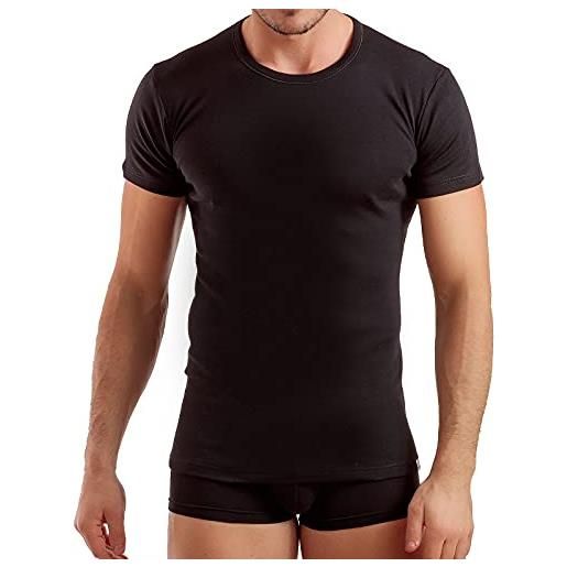 Enrico Coveri maglietta intima uomo girocollo caldo cotone, offerta 3 e 6 pezzi, maglia uomo in cotone invernale felpato (6 pezzi nero, 7-xxl)