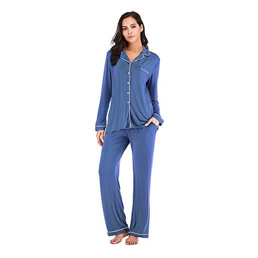 FOKULUNDA set pigiama per donna manica lunga pigiama button down(z1, xl)