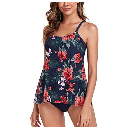 FLYILY tankini da donna in rete costume da bagno set da 2 pezzi tikini con slip a vita alta taglie forti(feather, 4xl)