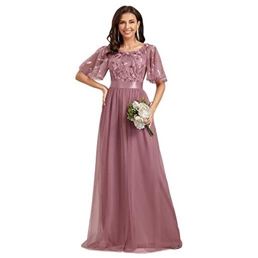Ever-Pretty abiti da sera stile impero maniche corte linea ad a elegante scollo a rotondo donna tulle menta verde 48