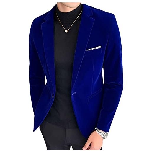 shownicer abito da uomo casual in velluto di lusso da uomo slim fit stylish blazer coats chic jackets giacca da abito formale una bottoni a blu navy l
