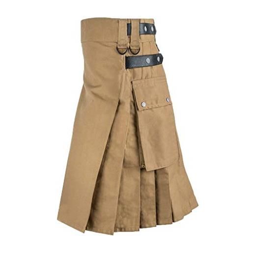 Modaworld gonnellino kilt scottish con cargo tasca skirt medievali da uomo, gonna a pieghe scozzese gonna con catena bilaterale a pieghe tradizionale a quadri