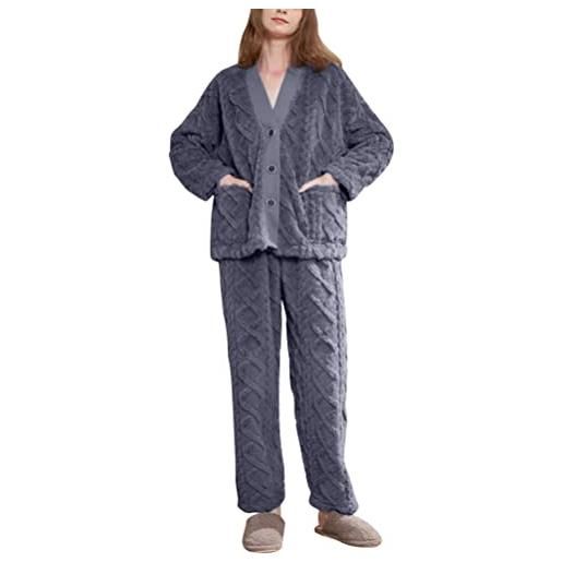 Minetom pigiama set donna invernale pile a manica lunga pigiamone felpato inverno caldo morbido tuta top e pantaloni due pezzi e viola xl