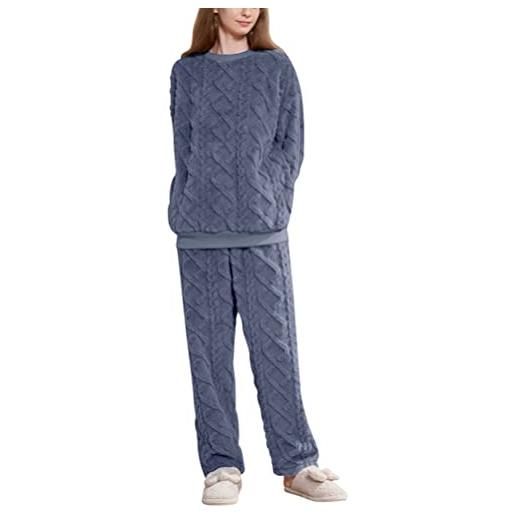 Minetom pigiama set donna invernale pile a manica lunga pigiamone felpato inverno caldo morbido tuta top e pantaloni due pezzi b grigio xl