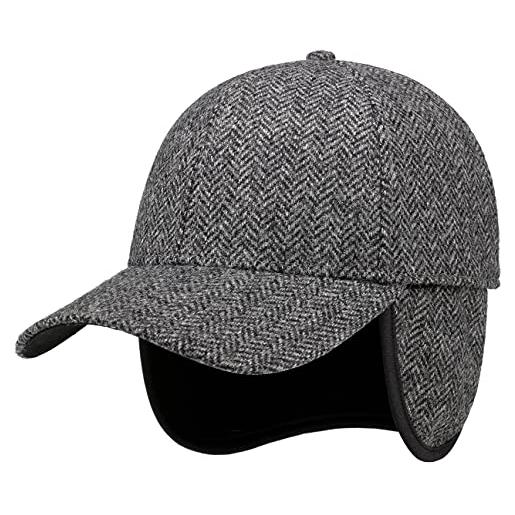 LIERYS cappellino con paraorecchie jerome uomo - berretto baseball cap chiuso dietro, visiera, fodera, fascia in pelle autunno/inverno - m (56-57 cm) grigio