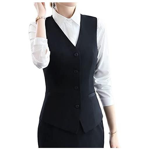 ORANDESIGNE gilet da donna con monopetto scollo a v casual vest in tinta unita formale retro stile business d nero l
