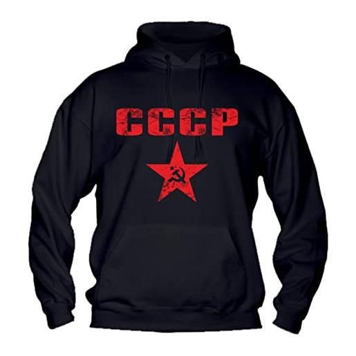 Social Crazy felpa uomo con cappuccio basic top qualità top vestibilità - red cccp star - divertente humor made in italy (nero, m)