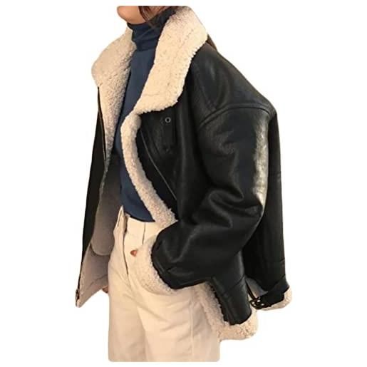 ORANDESIGNE giacca in pelle scamosciata da donna in finta pelle cappotto da motociclista da motociclista invernale giubbotto corto d-caffè s