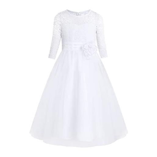 Freebily vestito bambina elegante manica lunga vestito da cerimonia invernale lungo abito da sposa carnevale damigella matrimonio principessa vestiti comunione compleanno bianco 10 anni