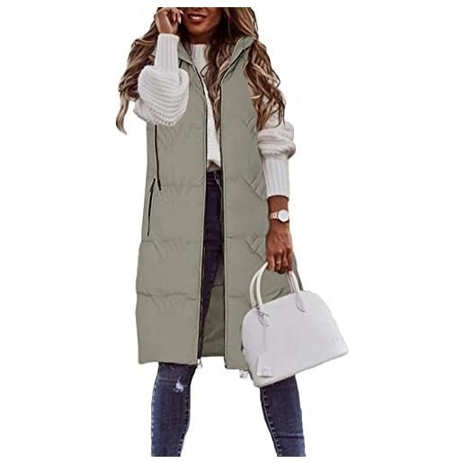 ORANDESIGNE gilet con cappuccio donna lungo cappotto piumino senza maniche giacca elegante moda tinta unita giacca blouson casuale gilet giacca con tasche c nero m