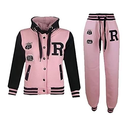 A2Z 4 Kids - tuta da baseball, logo nyc fox, giacca con cappuccio e pantaloni sportivi, unisex, per bambini nyc grey & neon pink 7-8 anni