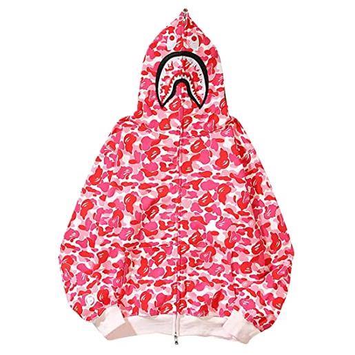 MINIDORA felpa con cappuccio per bambini e ragazzi giacca con cappuccio e zip tessuto liscio con stampa di squalo manica lunga pullover m, 1 strisce rosse