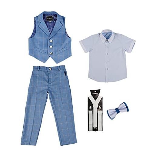 YAOTT gentleman abiti bambini ragazzi smoking abiti estate abbigliamento set, ragazzo abito scozzese formale elegante per feste battesimi matrimoni cerimonia, completo gilet estivo per 2-12 anni 5-6 anni