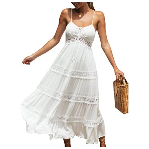 Onsoyours donna abito in pizzo elegante scollo a v senza maniche abiti da sera abito da ballo per matrimoni abiti da cocktail abiti lunghi casual abito estivo a bianco m