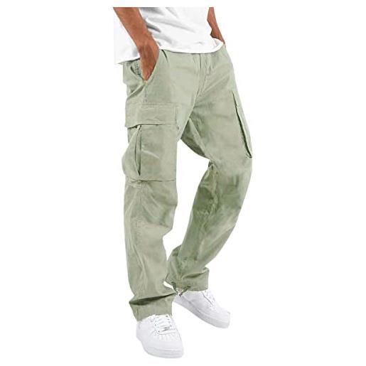 ORANDESIGNE pantaloni uomo cargo elasticizzati estivi leggeri comodi slim fit pantalone casual chino militare jogging sport pants pantalone multitasca trousers verde smeraldo xl