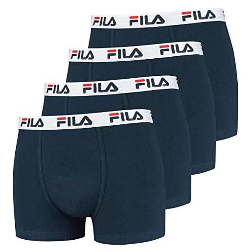 Fila 4 pacco convenienza uomo boxer - logo pants - monocolore - molti colori - blu marino, s - 4 pack
