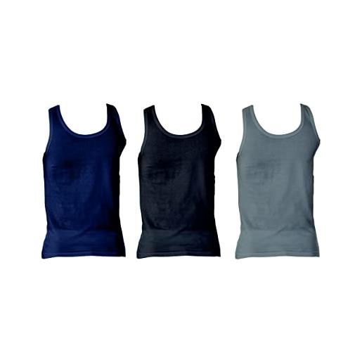 NOTTINGHAM 3 pezzi canottiera uomo spalla larga vl6100b-vl6100x in cotone jersey (assortito (grigio, blu;Nero), 8/3xl)