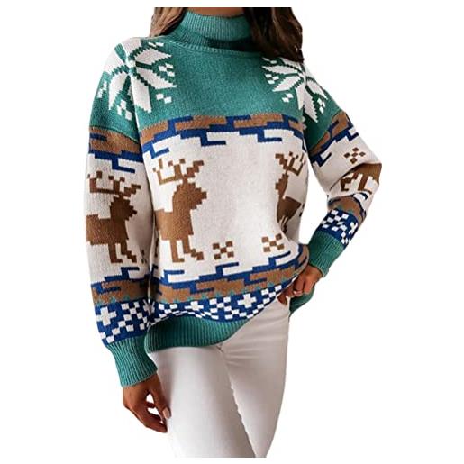 ticticlily maglione di natale donna maglione invernale caldo pullover modello manica lunga fiocco di neve e elk maglione verde m