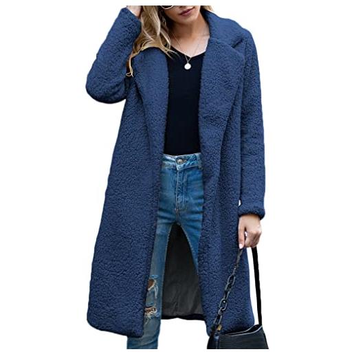ticticlily cappotto giubbotto donna lungo inverno cappotti eleganti giacche aperta davanti cardigan teddy sherpa giacca in pile peluche outwear jacket a blu xxl
