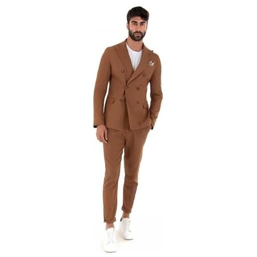 Giosal abito uomo in lino vestito doppiopetto completo giacca pantalone tinta unita elegante (mattone, 52)