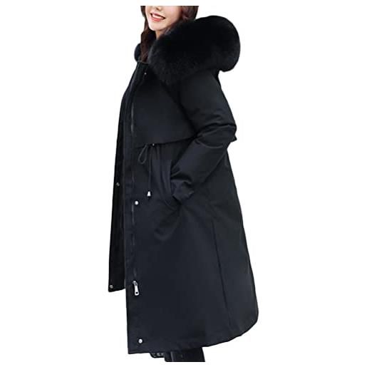 Onsoyours giacca caldo invernale antivento cappotto con cappuccio in pelliccia foderato rimovibile parka slim fit giubbotto outdoor donna b blu xl