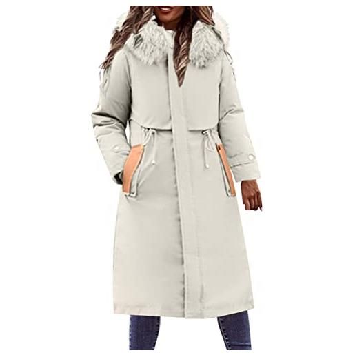 Onsoyours parka invernale donna trapuntato cappotto con cappuccio in pelliccia sintetica caldo foderato piumino giacca cappotti trench outwear a bianco xl