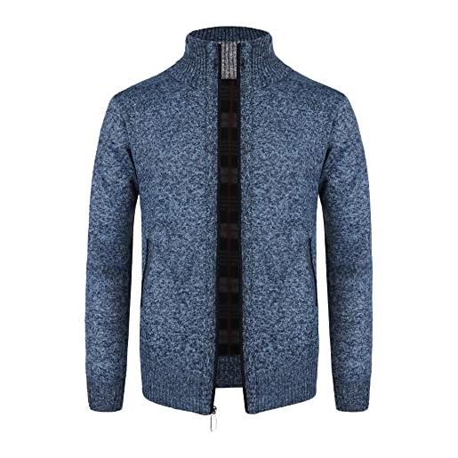 Oralidera cardigan da uomo invernale cardigan casual thick sweater coat lavorato a maglia con cerniera intera giacca stand collare felpa manica lunga, blu, s