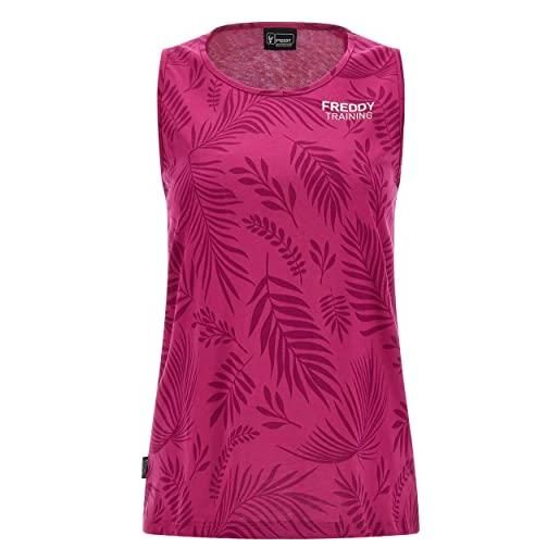 FREDDY - canotta comfort jersey stampato foliage tropicale all over, donna, nero, extra large