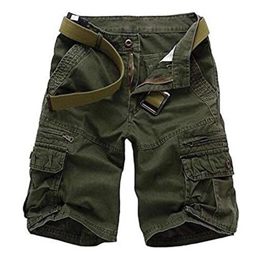 Cicilin uomini pantaloncini tattico multitasche moda casual da cargo in cotone sciolto camuffare pantaloncini (senza cintura) verde 34