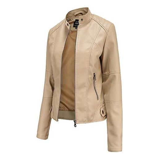 Hiser giacca corta da donna in pelle pu giacca tasche con cerniera vintage cappotti manica lunga l'autunno e l'inverno bike motocicletta giacchetto jacket (marrone, s)