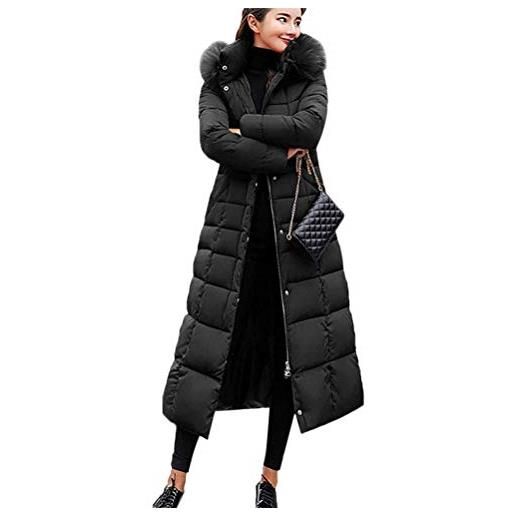 Yesgirl donna giacca invernale elegante cappuccio cappotto impermeabile giacca antivento in cotone caldo piumino lungo in cotone zip casual nero 46