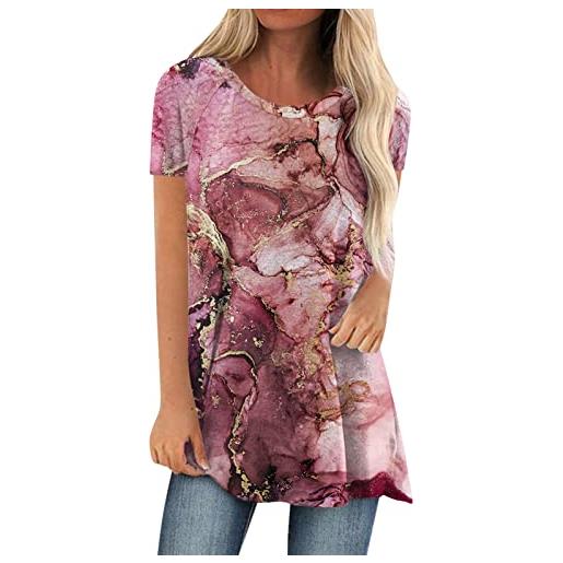 MGSFGlk maglietta da donna con maniche a 3/4, stile casual, a maniche corte, con scollo a v, casual, elasticizzata, con polsini a volant, in cotone, opaca, con maniche corte, colore: rosa. , xl
