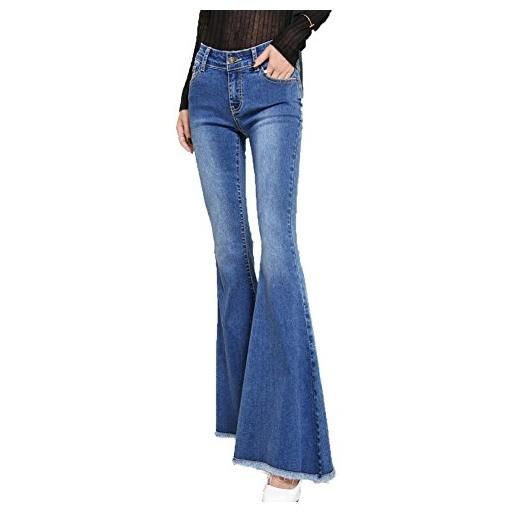 Moshow pantaloni a due zampe da donna pantaloni in denim alti elasticità dei jeans