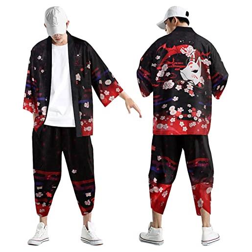 Modaworld giapponese kimono da uomo kimono set giappone harajuku anime robe anime vestiti cardigan + pantaloni harem pigiama di abbigliamento al vapore