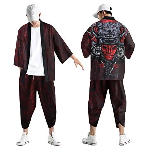 Modaworld giapponese kimono da uomo kimono set giappone harajuku anime robe anime vestiti cardigan + pantaloni harem pigiama di abbigliamento al vapore