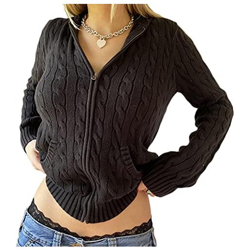 ORANDESIGNE maglione donna con cappuccio tasca cerniera maglione manica lunga sexy cardigan maglione corto chiusura con zip cappotto y2k maglione autunnale invernale b rosso l