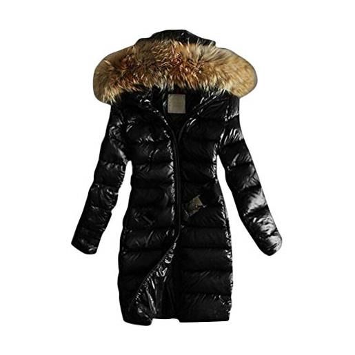 Minetom cappotto elegante donna corta piumino invernale giacca per giacche di cotone pelliccia sintetica pelliccia cappuccio lungo giacche lungo nero 38