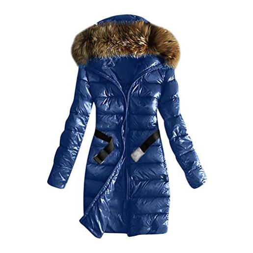 Minetom cappotto elegante donna corta piumino invernale giacca per giacche di cotone pelliccia sintetica pelliccia cappuccio lungo giacche lungo marrone 40