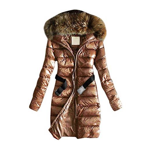 Minetom cappotto elegante donna corta piumino invernale giacca per giacche di cotone pelliccia sintetica pelliccia cappuccio lungo giacche lungo nero 46