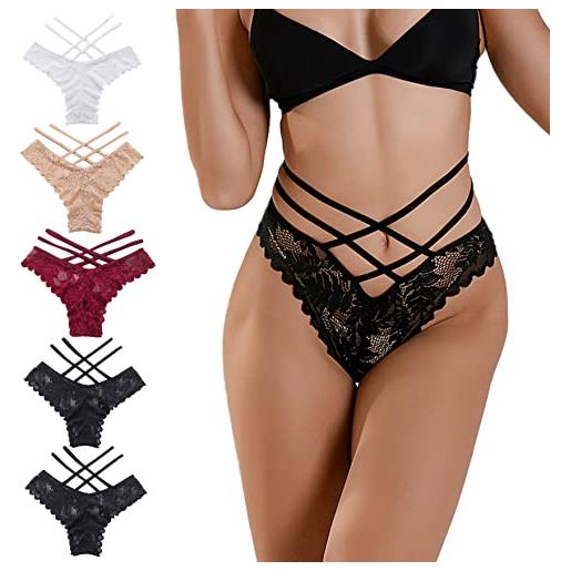 FEOYA 5 pezzi mutande di pizzo da donna perizoma slip t-back mutande sexy tanga di intima mutandine vita alta g-string biancheria intima senza cuciture mutande string slip bikini - colore 2，s