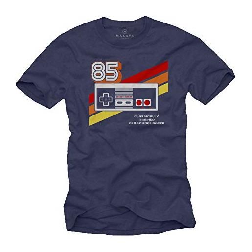 MAKAYA magliette vintage anni 80 - super mario gaming controller - t-shirt nerd uomo grigio s