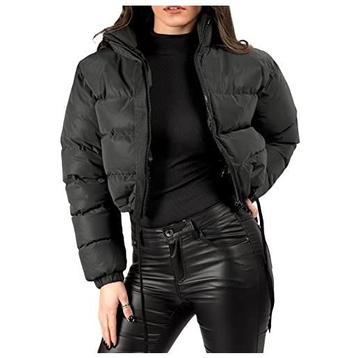 Geagodelia cappotto corto da donna invernale caldo giacca imbottita con zip stile semplece elegante capispalla con cerniera piumino invernale (nero, m)