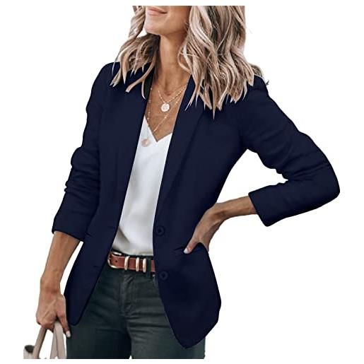 Onsoyours blazer donna maniche lunghe tinta unita slim fit giacche elegante ufficio business blazer cardigan giacca con bottoni b blu navy m