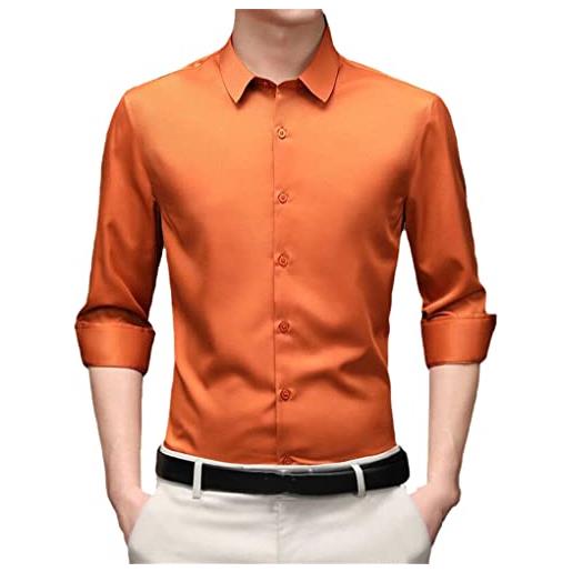 Kiioouu camicia da uomo a maniche lunghe non stirata di base aziendale sociale stretch estate comode camicie formali, arancione, l